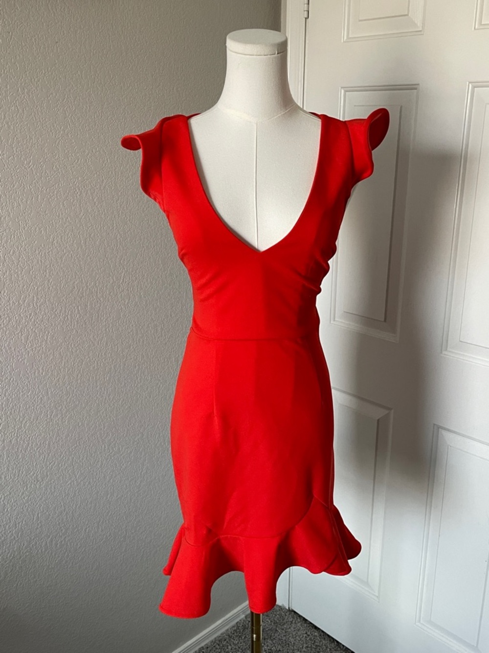 Hello Molly Red V-Neck Ruffle Hem Mini Dress